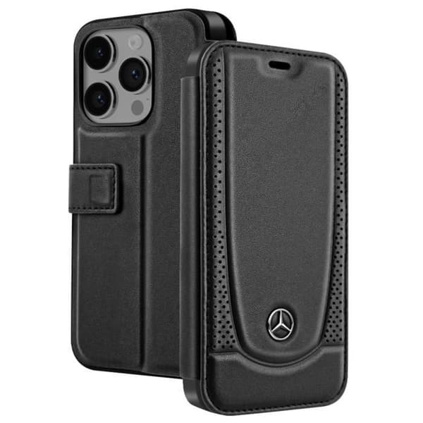 Mercedes äkta läderkorthållare iPhone 14 Pro Max Fodral Svart