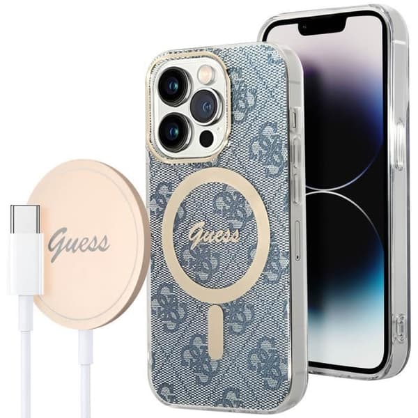 MagSafe Pack för iPhone 14 Pro Max Pattern Case och MagSafe Charger Guess Blue