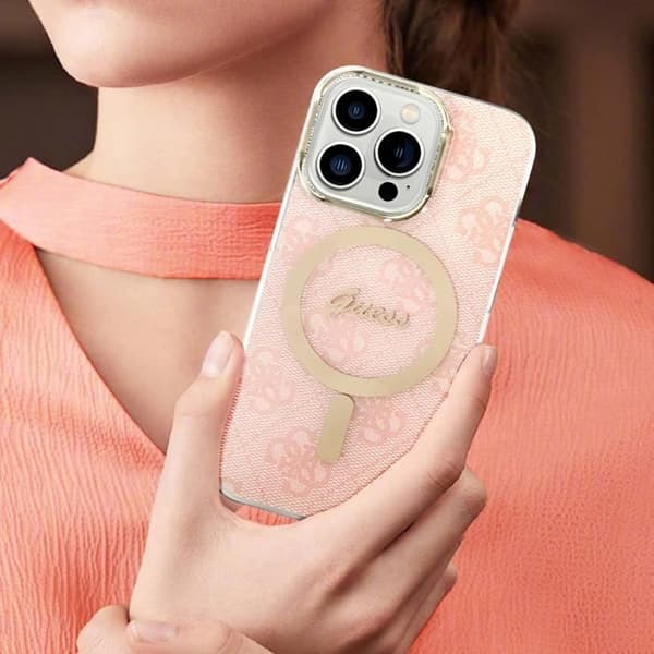 MagSafe Pack för iPhone 14 Pro Max Pattern Case och MagSafe Charger Guess Pink