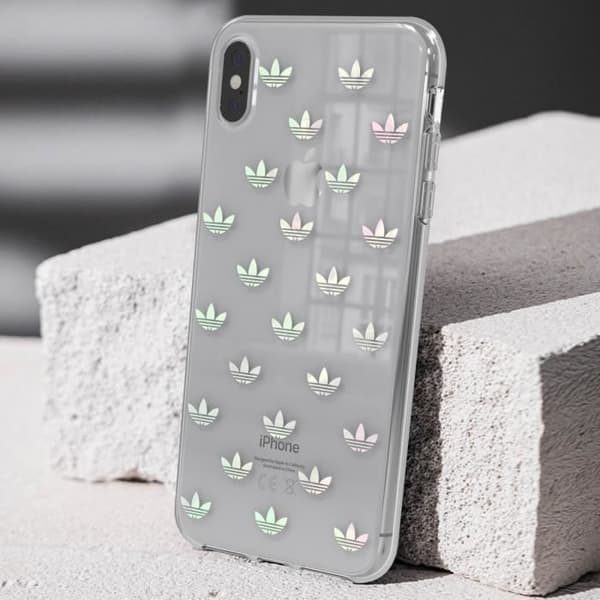 Silikonfodral till iPhone XS Max - ADIDAS - Trefoil Clear - Iriserande Trefoil - Upphöjda kanter - Transparent