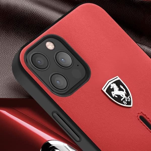 Läderfodral för iPhone 12 och 12 Pro Silikonkonturkompatibel QI Ferrari Röd