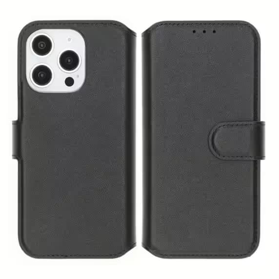 iPhone 16 Pro Plånboksfodral Äkta Läder Rvelon - Svart