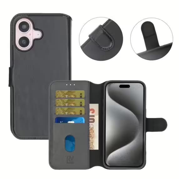 iPhone 16 Plus Plånboksfodral Magnet Rvelon - Svart
