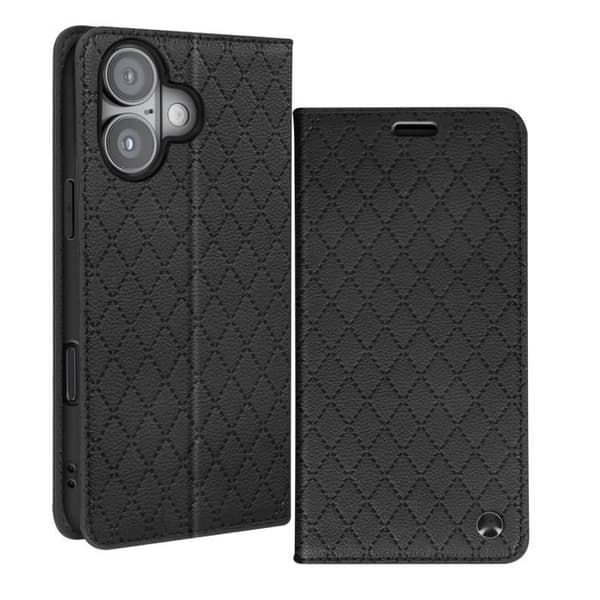 Foliofodral till iPhone 16 Plus - AVIZAR - Diamant - Korthållare - Videostöd - Svart