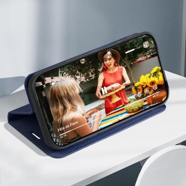 Foliofodral för iPhone 16 Pro Max Diamantkorthållare Video Support Night Blue