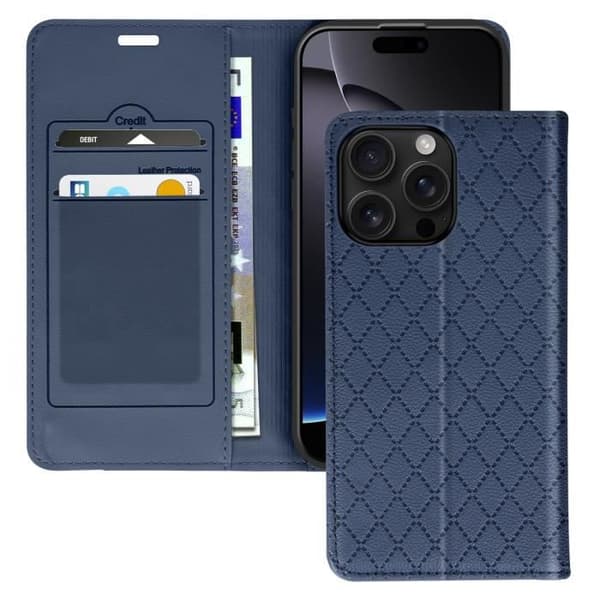 Foliofodral för iPhone 16 Pro Max Diamantkorthållare Video Support Night Blue