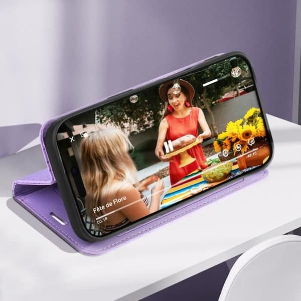 Foliofodral för iPhone 16 Pro Diamond-korthållare Videostöd - AVIZAR - Lila - Halvstyv - Smidig - Blandad
