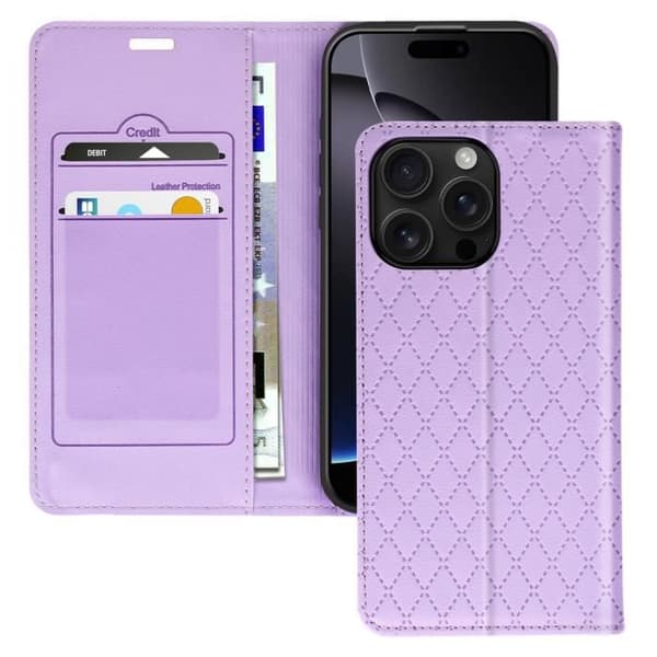 Foliofodral för iPhone 16 Pro Diamond-korthållare Videostöd - AVIZAR - Lila - Halvstyv - Smidig - Blandad