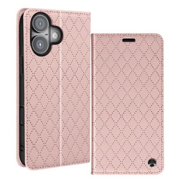 Foliofodral för iPhone 16 Plus Diamantkorthållare Videostöd Rosa