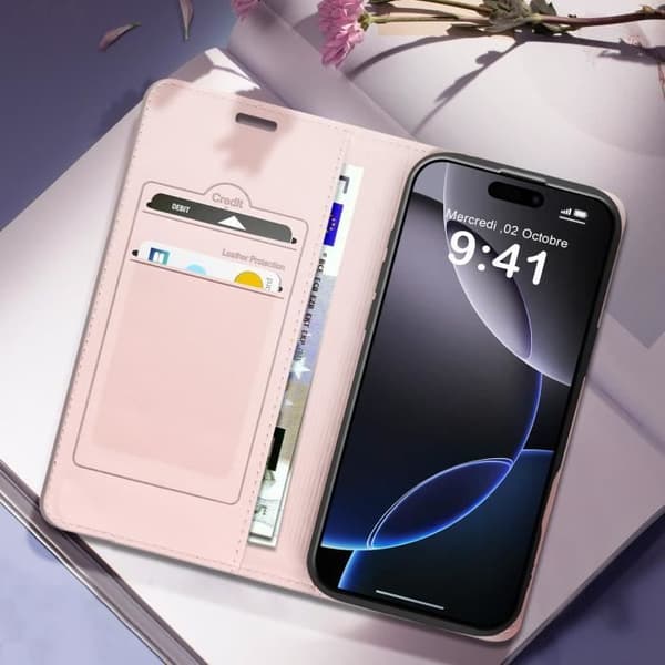 Foliofodral till iPhone 16 Pro Max - AVIZAR - Diamantkorthållare Videostöd - Rosa