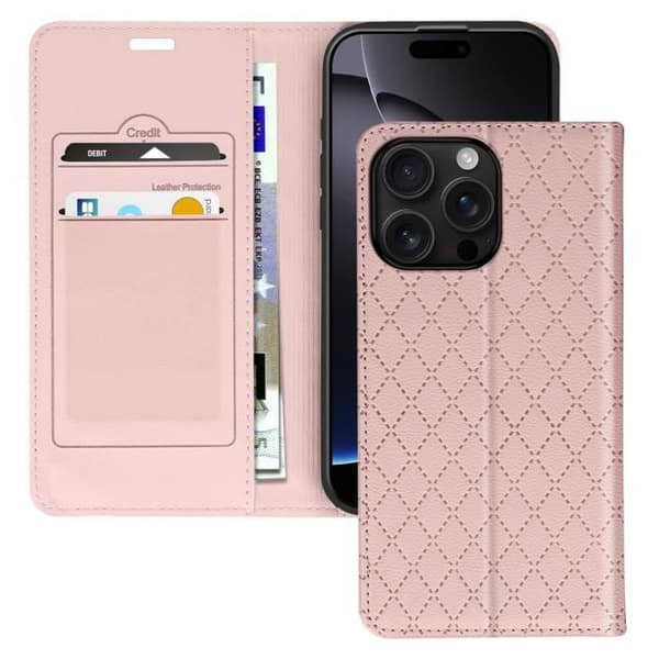 Foliofodral till iPhone 16 Pro Max - AVIZAR - Diamantkorthållare Videostöd - Rosa