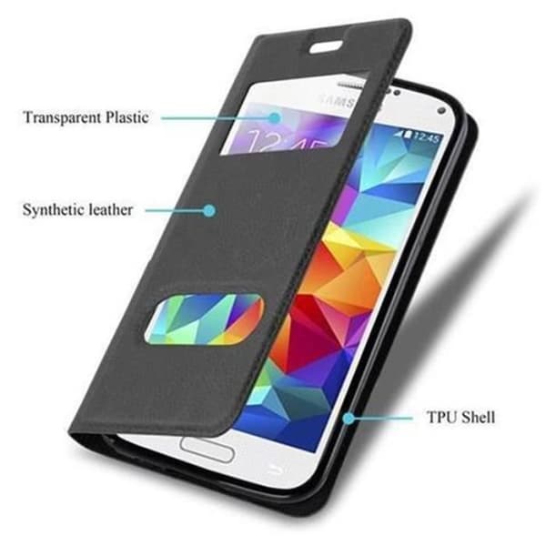 Cadorabo Fodral Samsung Galaxy S5 / S5 NEO BLACK COMET VIEW Magnetisk skyddsfodral som stöder stativ och fönster