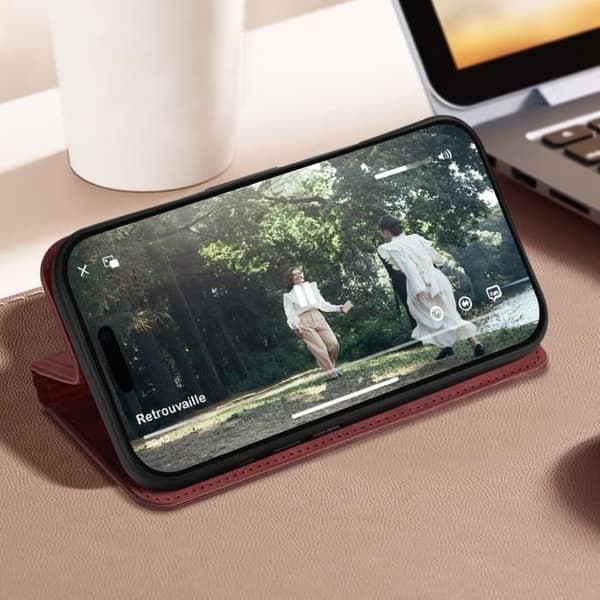 iPhone 16 Pro Max Fodral - AVIZAR - Plånbok med Klappa Videostöd - Brun
