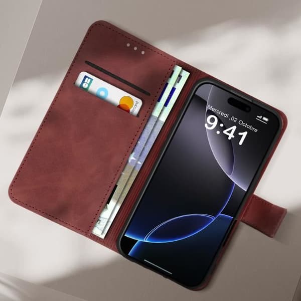 iPhone 16 Pro Max Fodral - AVIZAR - Plånbok med Klappa Videostöd - Brun