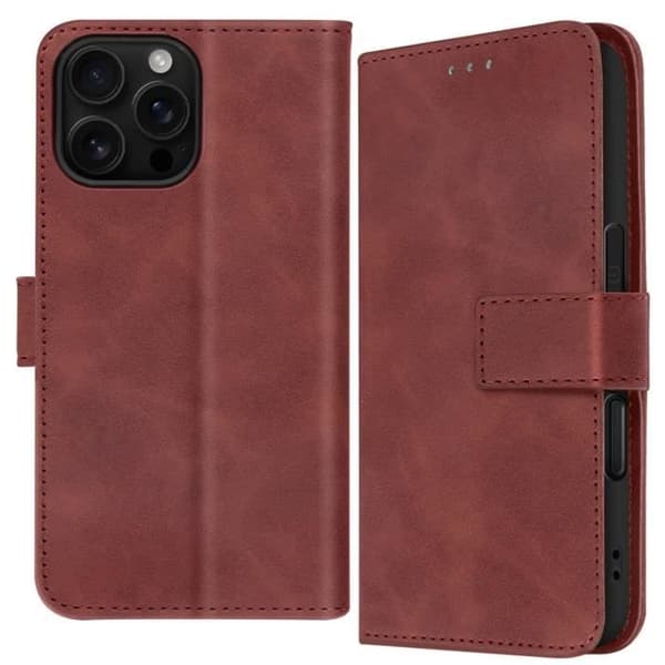 iPhone 16 Pro Max Fodral - AVIZAR - Plånbok med Klappa Videostöd - Brun