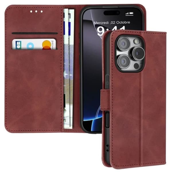Fodral för iPhone 16 Pro Flip Wallet Video Support Brun
