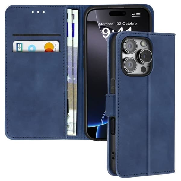 Fodral för iPhone 16 Pro Flip Wallet Video Support Midnight Blue