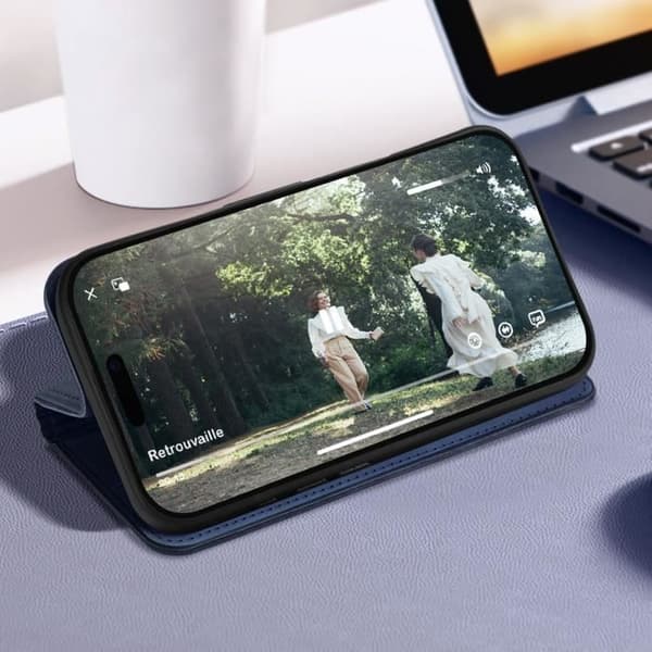 Fodral för iPhone 16 Plus Flip Wallet Video Support Midnight Blue