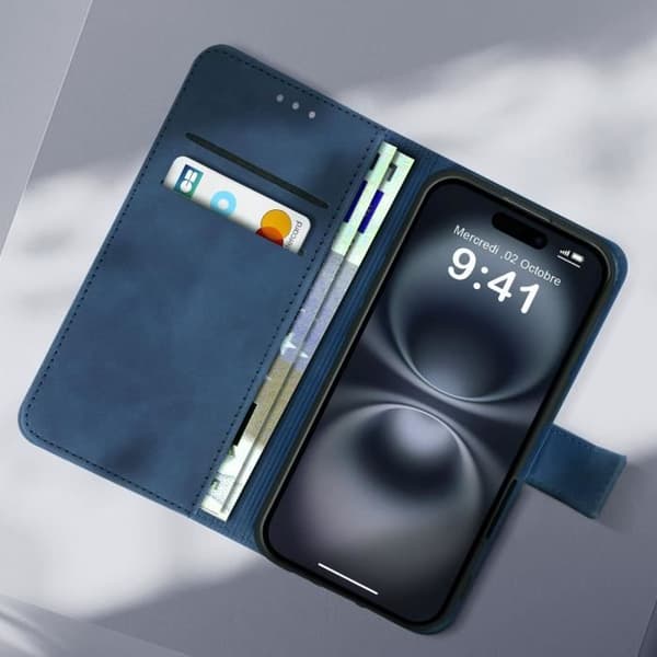 Fodral för iPhone 16 Plus Flip Wallet Video Support Midnight Blue