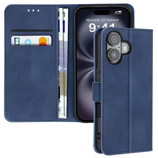 Fodral för iPhone 16 Plus Flip Wallet Video Support Midnight Blue