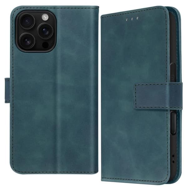 Etui för iPhone 16 Pro Max - AVIZAR - Fodral med plånbok och videostöd - Blågrön