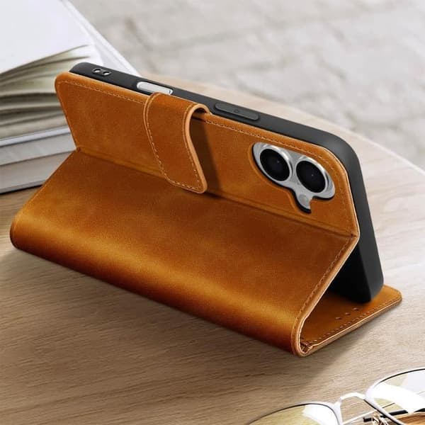 Fodral för iPhone 16 Plus Wallet Flip Video Support Brun