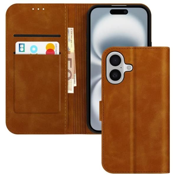 Fodral för iPhone 16 Plus Wallet Flip Video Support Brun