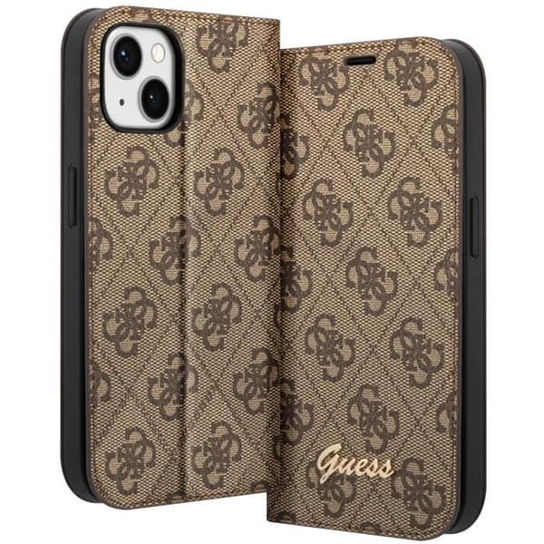 Lyxfodral för iPhone 14 Plus Elegant designkorthållare 4G Guess Pattern Brown