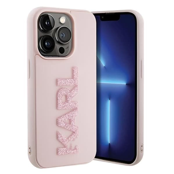Fodral till iPhone 15 Pro Bi-material Lädereffekt Baksida Upphöjda kanter Karl Lagerfeld Pulverrosa