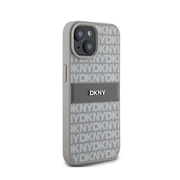 DKNY Leather Mono Stripe &amp; Metal Logo - Fodral för iPhone 15/14/13 (beige)