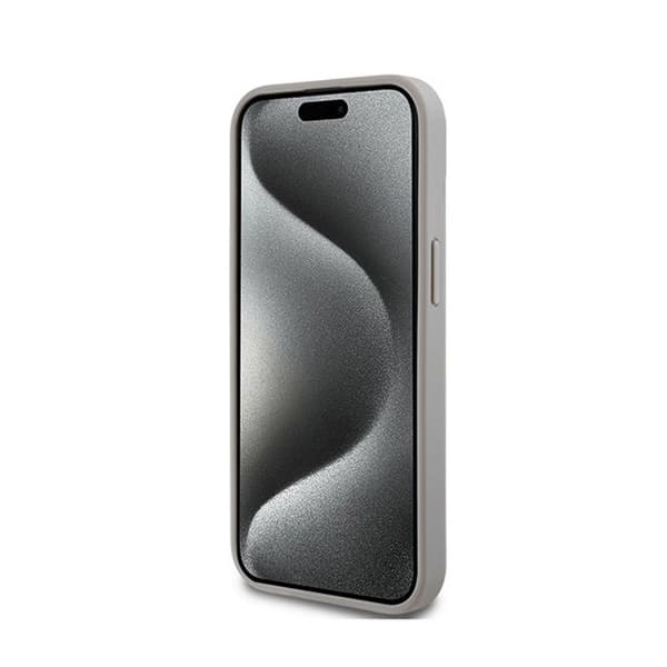 DKNY Leather Mono Stripe &amp; Metal Logo - Fodral för iPhone 15/14/13 (beige)