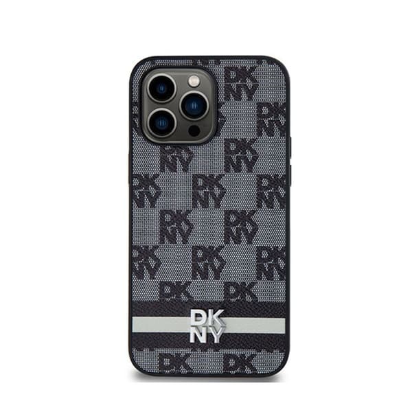 DKNY läder monomönster, rutor och tryckta ränder - iPhone 14 Pro Max-fodral (svart)