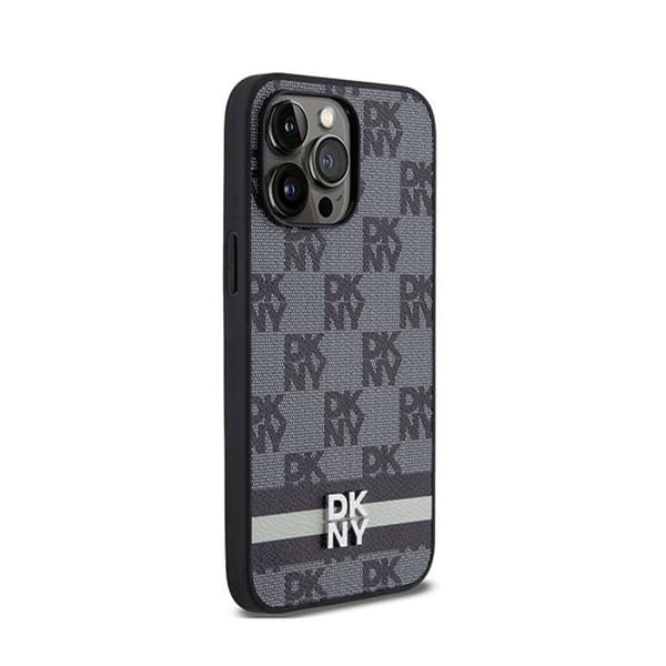 DKNY läder monomönster, rutor och tryckta ränder - iPhone 14 Pro Max-fodral (svart)
