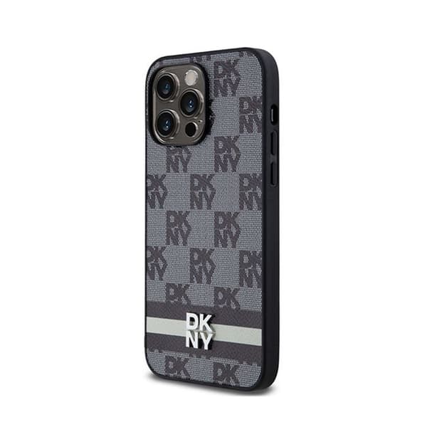 DKNY läder monomönster, rutor och tryckta ränder - iPhone 14 Pro Max-fodral (svart)