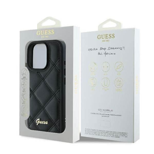 Mjukt fodral - GUESS - iPhone 16 Pro Max - Quiltad - Svart - Metallisk logotyp