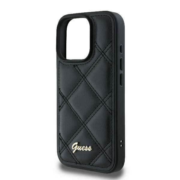 Mjukt fodral - GUESS - iPhone 16 Pro Max - Quiltad - Svart - Metallisk logotyp