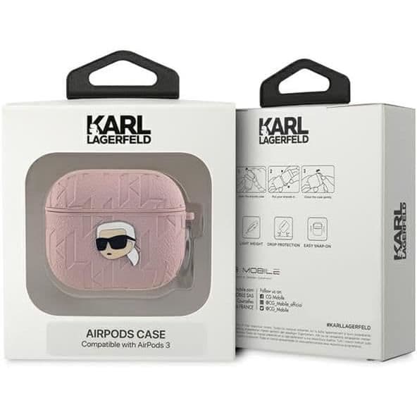 Coque AirPods 3 - Karl Lagerfeld - Monogram Karl Head - Ekoskinn - Rosa - Mjuk