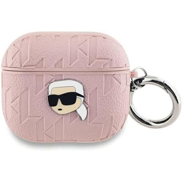 Coque AirPods 3 - Karl Lagerfeld - Monogram Karl Head - Ekoskinn - Rosa - Mjuk