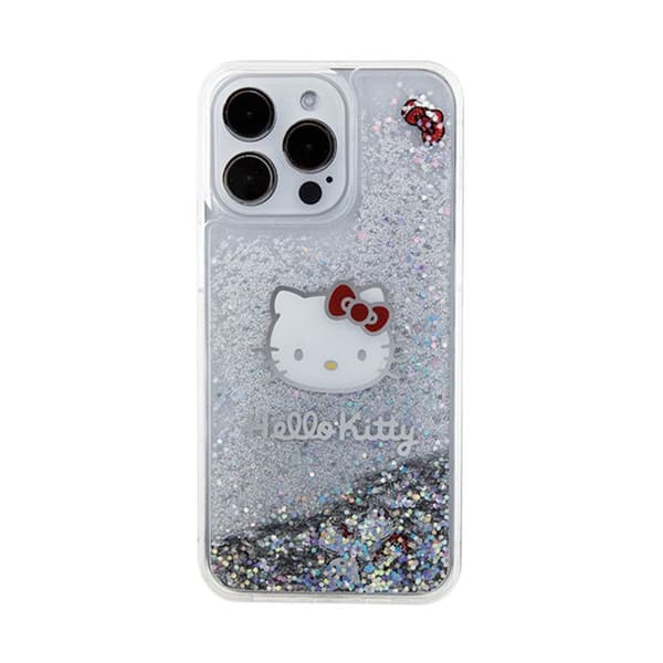 Telefonfodral - Hello Kitty - iPhone 15 Pro Max - Silver - Flytande glitter - Stel