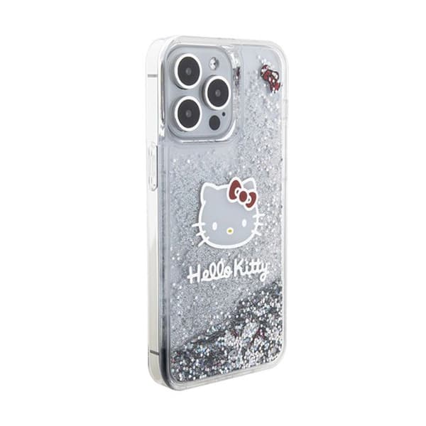 Telefonfodral - Hello Kitty - iPhone 15 Pro Max - Silver - Flytande glitter - Stel