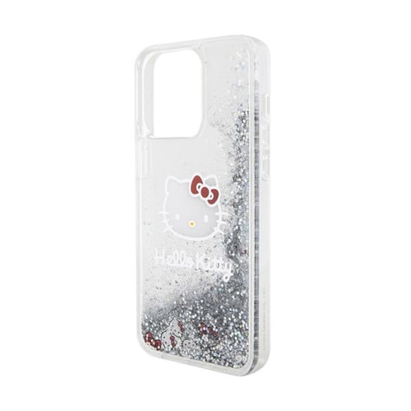 Telefonfodral - Hello Kitty - iPhone 15 Pro Max - Silver - Flytande glitter - Stel