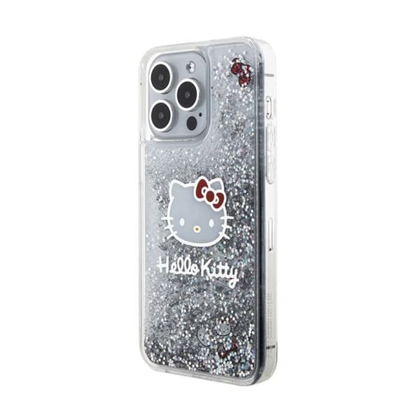 Telefonfodral - Hello Kitty - iPhone 15 Pro Max - Silver - Flytande glitter - Stel