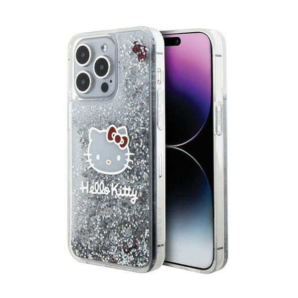 Telefonfodral - Hello Kitty - iPhone 15 Pro Max - Silver - Flytande glitter - Stel