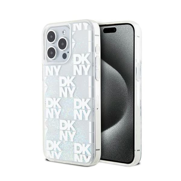 DKNY Liquid Glitter Multilogo - Fodral för iPhone 15 Pro Max (Vit)