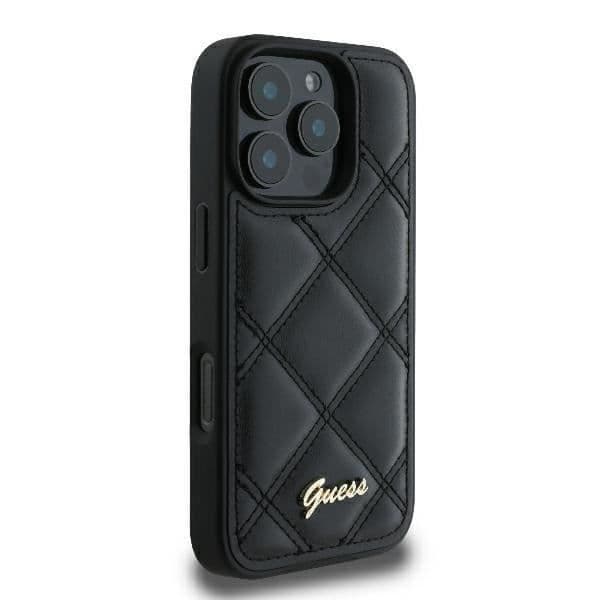 Fodral - GUESS - iPhone 16 Pro - Quiltad - Svart - Slitstarkt skydd