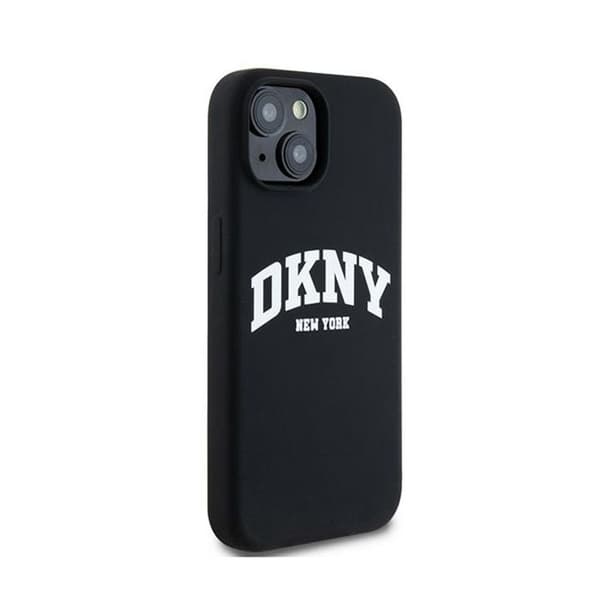 DKNY Liquid Silicone White Logo Print MagSafe - Fodral för iPhone 15 Plus / 14 Plus (svart)