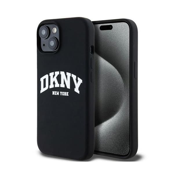 DKNY Liquid Silicone White Logo Print MagSafe - Fodral för iPhone 15 Plus / 14 Plus (svart)