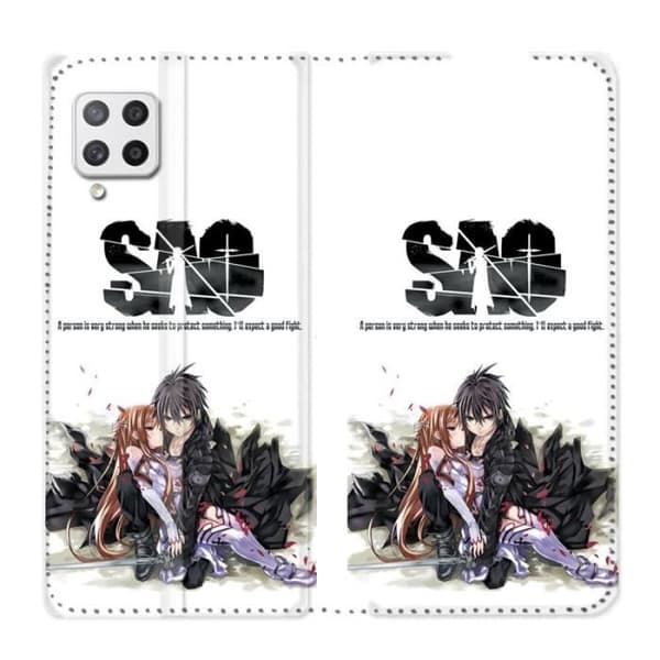 Plånbok Läderfodral För Samsung Galaxy A12 Manga SAO sword Art Online Vit en storlek