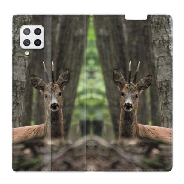Plånbok Läderfodral För Samsung Galaxy A12 Hunting Deer Wood en storlek