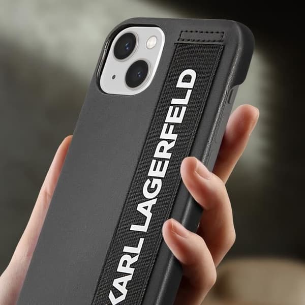 Fodral till iPhone 13 Stötsäker med elastisk rem Karl Lagerfeld Svart
